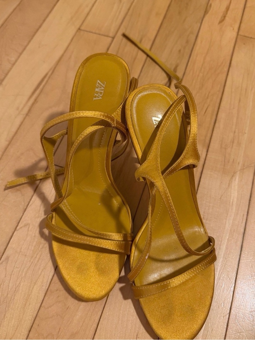 ZARA Golden Yellow Strappy Heeled Sandals